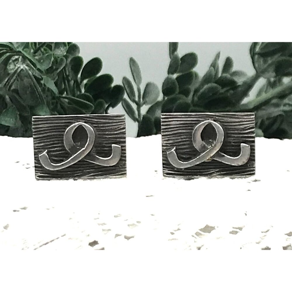 Vintage Silver Tone Rectangular Cufflinks With Ab… - image 2